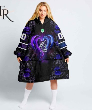 Custom Name And Number Nrl Melbourne Storm Rose Dragon Oodie Blanket Hoodie