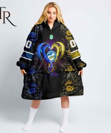 Custom Name And Number Nrl Parramatta Eels Rose Dragon Oodie Blanket Hoodie