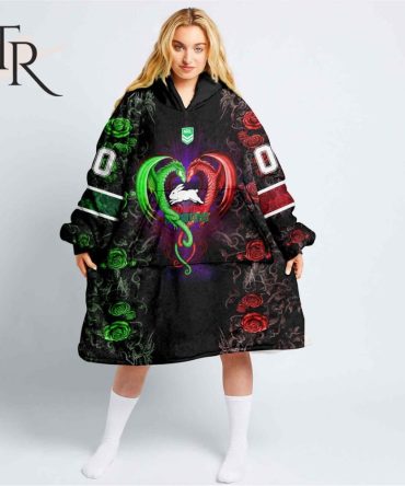 Custom Name And Number Nrl South Sydney Rabbitohs Rose Dragon Oodie Blanket Hoodie