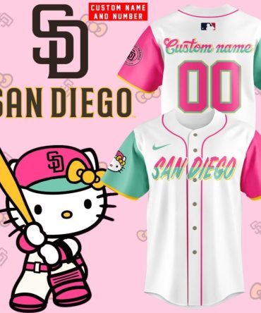 Custom San Diego Baseball Jersey - Hello Kitty Design, Personalize Name & Number