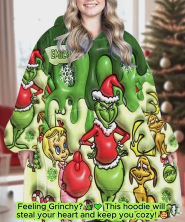 Merry Grinchmas - Personalized Stole Christmas Blanket Hoodie