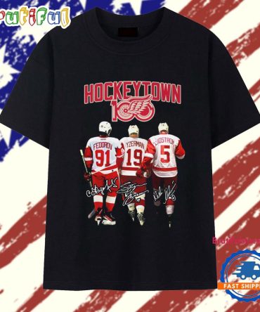 Detroit Red Wings Hockey Town 100 Years Signature T Shirt