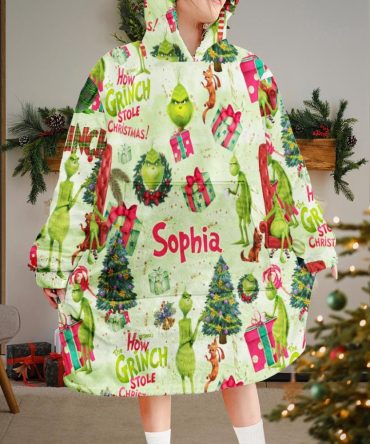 Green Christmas - Personalized Stole Christmas Blanket Hoodie