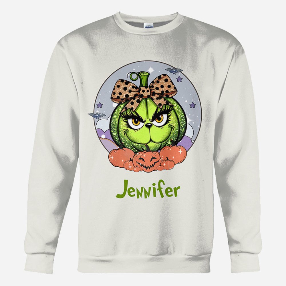 Green Pumpkin Mama Any Title - Personalized Stole Christmas All Over Shirt - Image 5