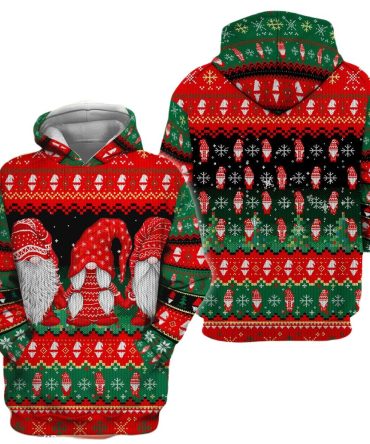 Gnome Hoodie Christmas Gnome Pattern Hoodie Red Green Unisex