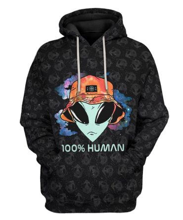 Alien Hoodie Human Alien Head Pattern Black Hoodie Apparel Adult Unisex