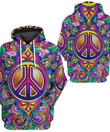 Hippie Hoodie Peace Symbol Mandala Multicolor T-Shirt Hoodie Adult Colorful Unisex