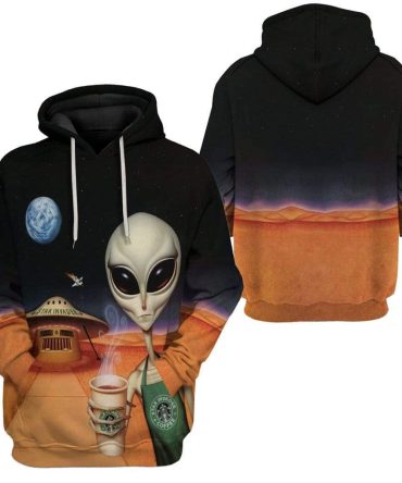 Coffee Hoodie Alien Love Coffee Star Invaders Space Black Hoodie Coffee Love Hoodie Adult Unisex