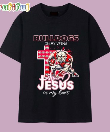 Georgia Bulldogs In My Veins Jesus In My Heart Cross Mascot T Shirt