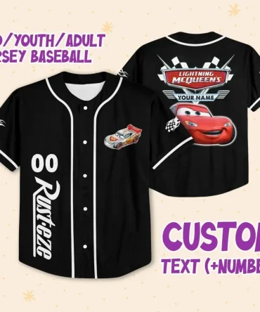 Custom Lightning Mcqueen Baseball Jersey - Kids, Youth & Adult Sizes - Personalize Your Name & Number