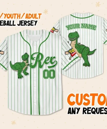 Custom Dinosaur Baseball Jersey For Kids/Youth/Adults - Add Your Name!