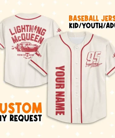 Custom Lightning Mcqueen Baseball Jersey - Kids/Youth/Adult - Personalize With Your Name!
