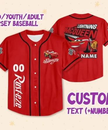 Custom Lightning Mcqueen Baseball Jersey For Kids/Adults – Add Name & Number!