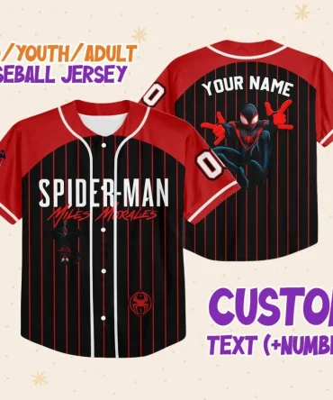 Custom Spider-Man Miles Morales Baseball Jersey - Kids/Youth/Adult - Add Name & Number!