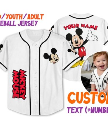 Custom Mickey Mouse Baseball Jersey - Kids/Youth/Adult Sizes – Add Your Name & Number!