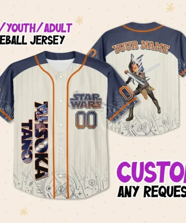 Custom Star Wars Baseball Jersey - Ahsoka Tano Design For Kids/Youth/Adults - Personalize Now!