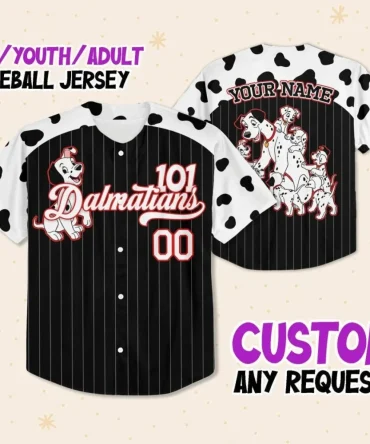 Custom 101 Dalmatians Baseball Jersey - Kids/Youth/Adult - Personalized Name