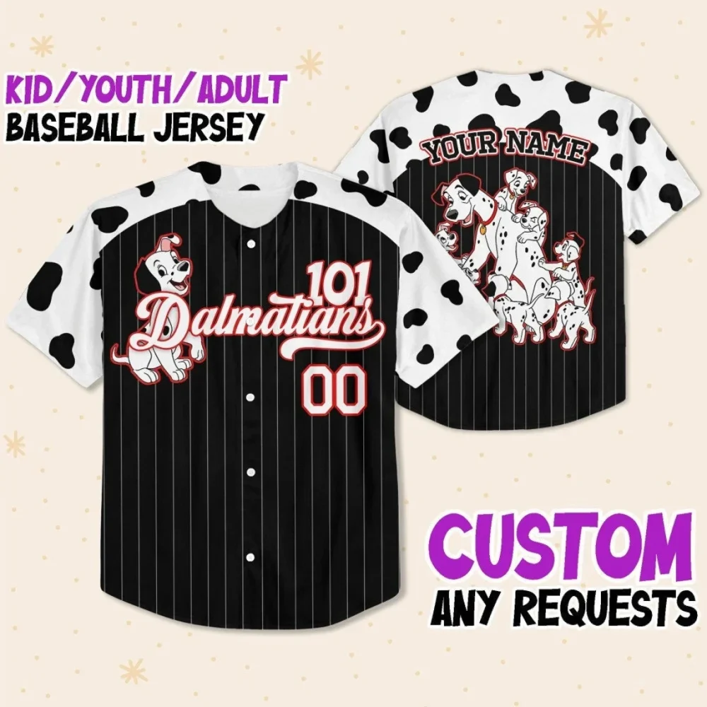 Custom 101 Dalmatians Baseball Jersey - Kids/Youth/Adult - Personalized Name