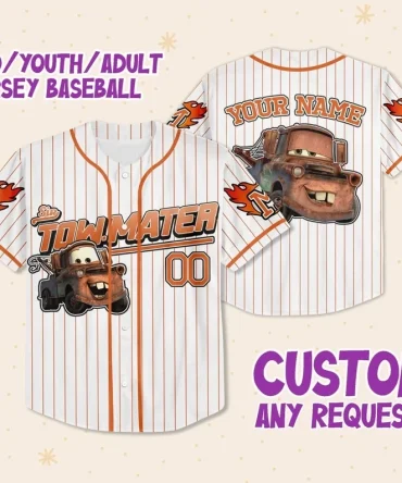 Custom Tow Mater Baseball Jersey - Kids/Youth/Adult Sizes, Personalized Name & Number!