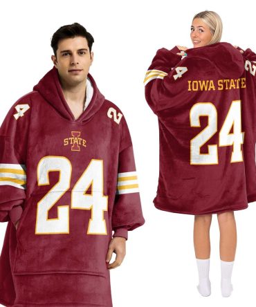 Adult #24 Iowa State Football Unisex Blanket Hoodie