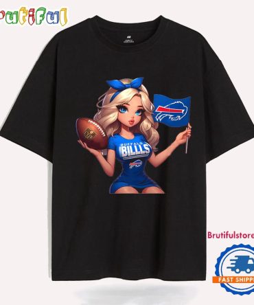 Girl Hold Flag Cheer Football Team Win Super Bowl Buffalo Bills T Shirt