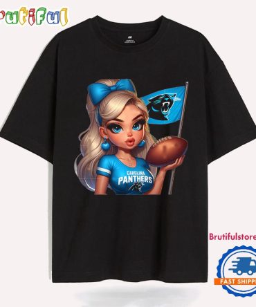 Girl Hold Flag Cheer Football Team Win Super Bowl Carolina Panthers T Shirt