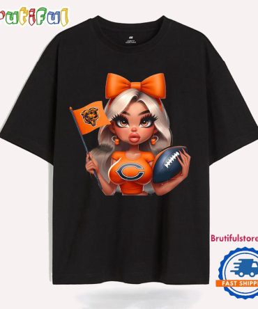 Girl Hold Flag Cheer Football Team Win Super Bowl Chicago Bears T Shirt