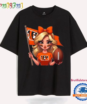 Girl Hold Flag Cheer Football Team Win Super Bowl Cincinnati Bengals T Shirt