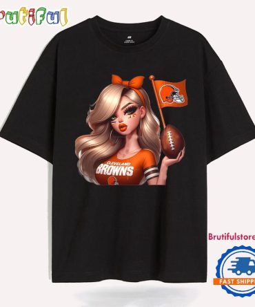 Girl Hold Flag Cheer Football Team Win Super Bowl Cleveland Browns T Shirt