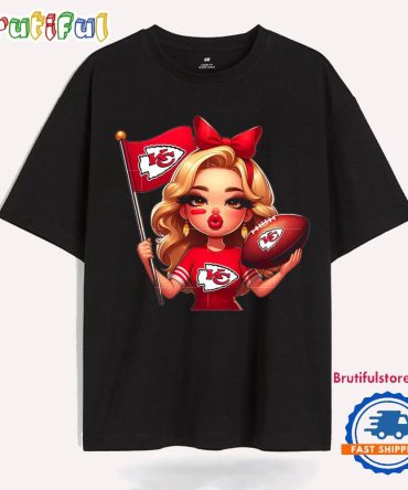 Girl Hold Flag Cheer Football Team Win Super Bowl Kansas City Chiefs T Shirt