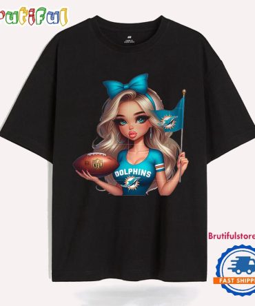 Girl Hold Flag Cheer Football Team Win Super Bowl Miami Dolphins T Shirt