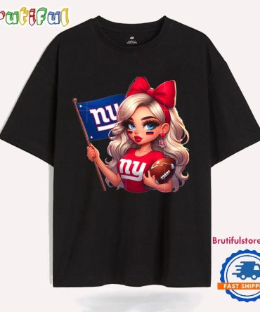Girl Hold Flag Cheer Football Team Win Super Bowl New York Giants T Shirt