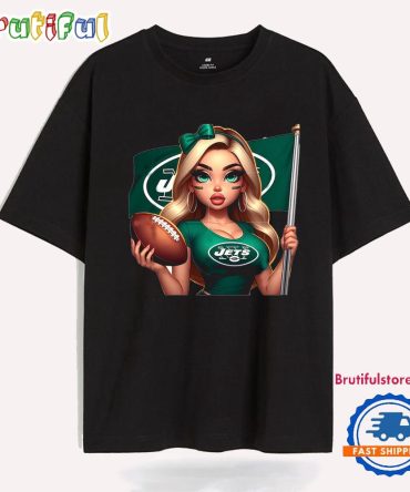 Girl Hold Flag Cheer Football Team Win Super Bowl New York Jets T Shirt
