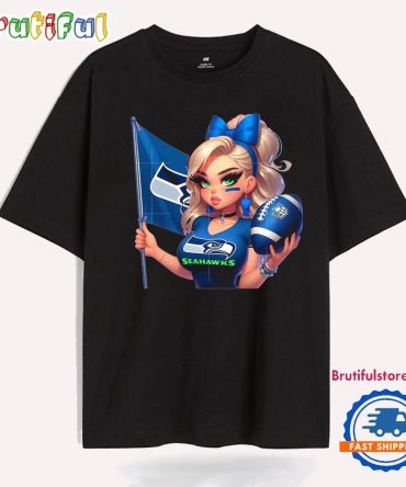 Girl Hold Flag Cheer Football Team Win Super Bowl Seattle Seahawks T Shirt