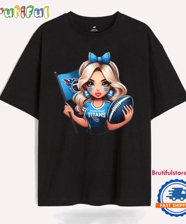 Girl Hold Flag Cheer Football Team Win Super Bowl Tennessee Titans T Shirt
