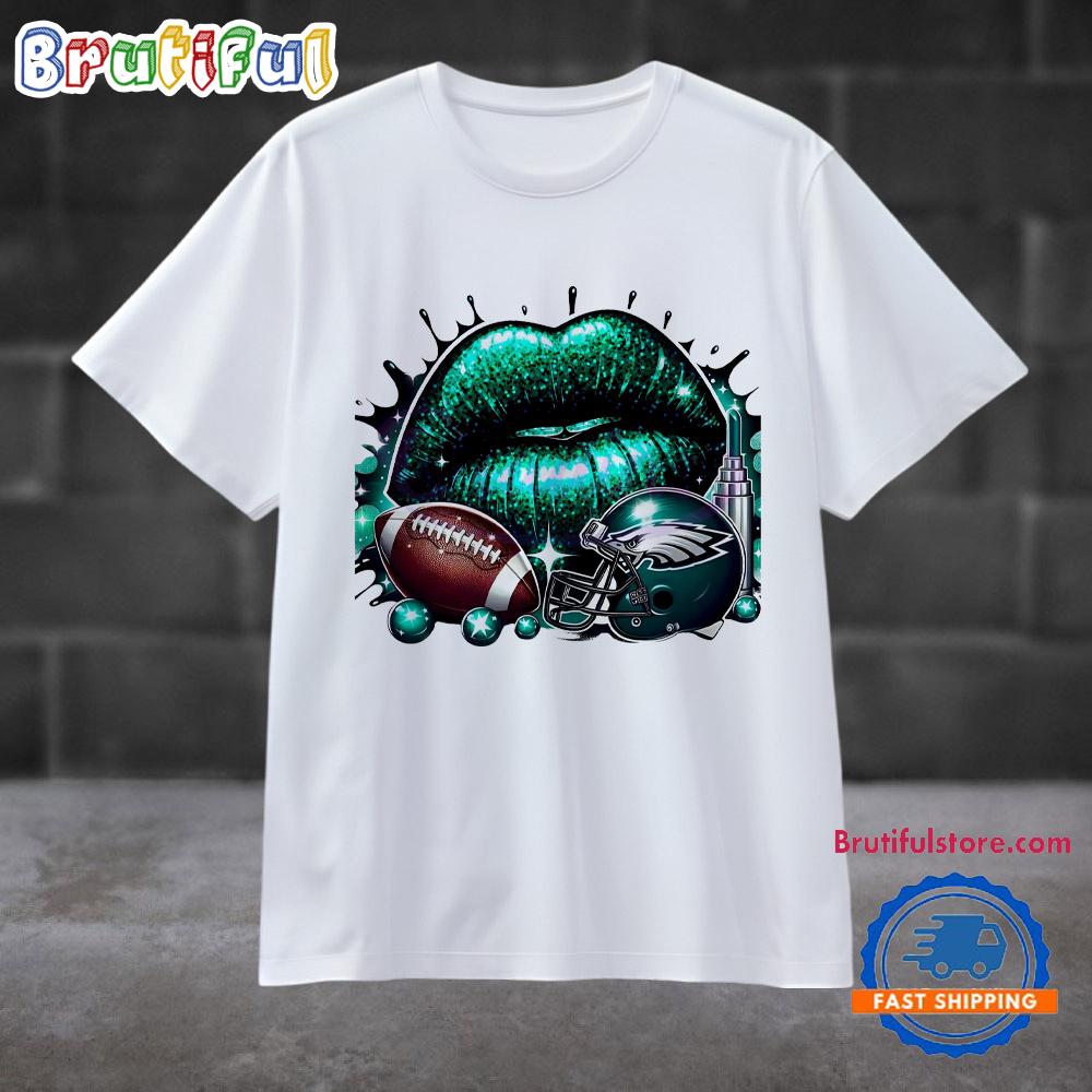 Glitter Philadelphia Eagles Football Lips Helmet T Shirt