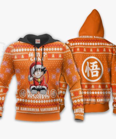 Dragon Ball Hoodie Goku Kamehameha Chrsitmas Pattern Orange Hoodie