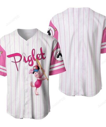 Piglet Baseball Jersey – Cute Pink Striped Unisex Sports Shirt With Fun Cartoon Design