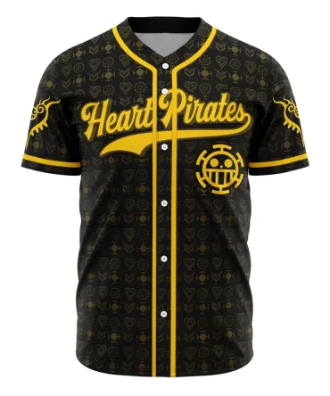 Anime-Inspired Heart Pirates Baseball Jersey – Stylish Black & Yellow Design