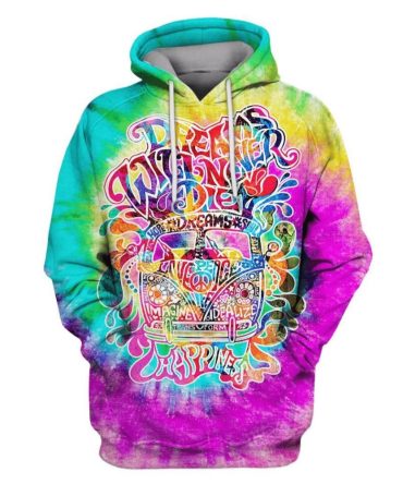 Hippie T-Shirt Dream Will Never Die Happiness Car Tie Dye T-Shirt Hoodie Adult Colorful
