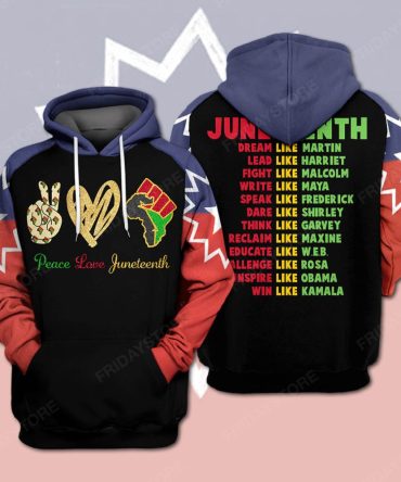 Juneteenth T-Shirt Peace Love Junteenth T-Shirt Hoodie Black Red Green Yellow Unisex Adult