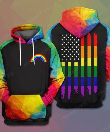 Lgbt Pride T-Shirt Lgbt Rainbow Polygon American Flag T-Shirt Hoodie Adult