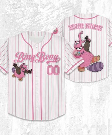 Custom Bing Bong Baseball Jersey – Personalized Name & Number, Fun Pink Stripes
