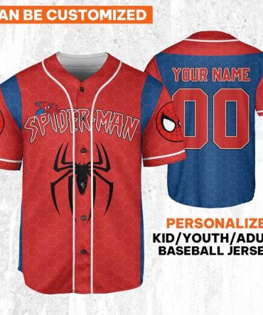 Customizable Spider-Man Baseball Jersey For Kids/Youth/Adults – Personalize With Your Name