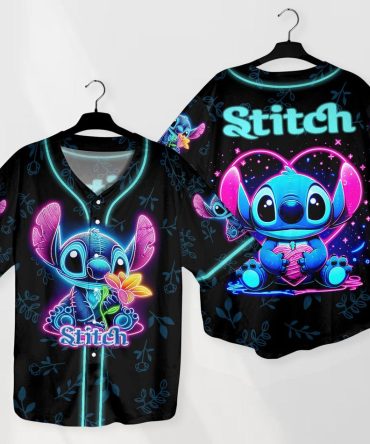 Vibrant Stitch Baseball Jersey Shirt - Cute Alien Design, Unisex Casual Wear