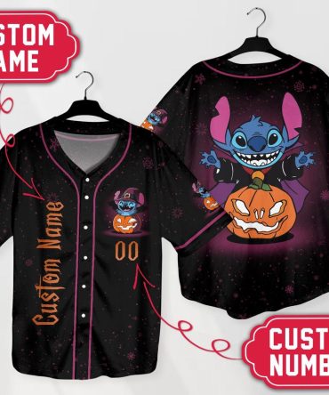 Personalized Halloween Baseball Jersey – Custom Name & Number, Spooky Stitch Pumpkin Design