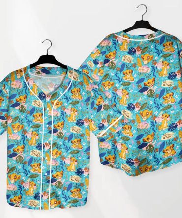 Vibrant Cartoon Lion Print Baseball Jersey Shirt – Fun Summer Style!