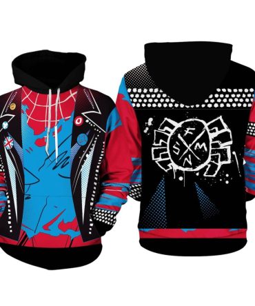 Spiderman Hoodie Marvel Spider Punk Suit Costume T-Shirt Black Red Unisex