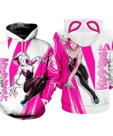 Spiderman Hoodie Marvel Gwen Stacy Spider Gwen Graphic Hoodie White Pink Unisex