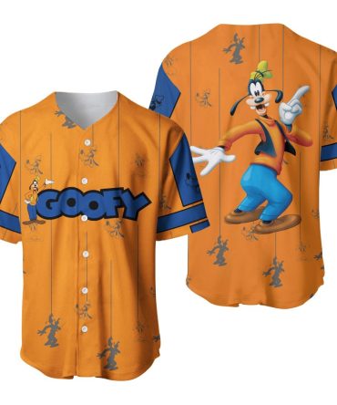 Fun Goofy Character Baseball Jersey – Vibrant Orange & Blue Design For Disney Fans